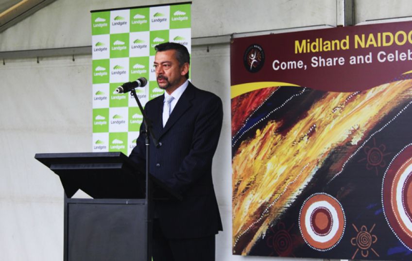 Landgate's Acting Chief Executive Andrew Fernandez speaking at the Midland NAIDOC event